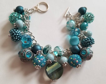 Shades of Teal/Turquoise Beaded Bracelet