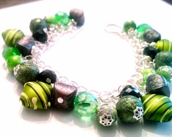 Green and Black Handmade Beaded Bracelet