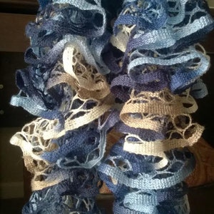 Shades of Blue, White and Beige Ruffle Starbella Sashay Scarf