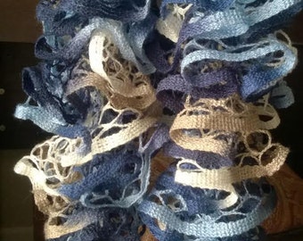 Shades of Blue, White and Beige Ruffle Starbella Sashay Scarf