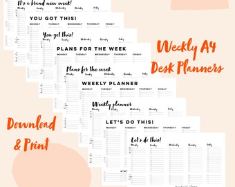 Weekly Planner Sheets | A4 | Work From Home Planners | Desk Planning Sheets | Printable Planning | Digital Desk Planner