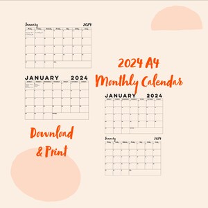 2024 Monthly A4 Printable Calendar | Desk Calendar | UK Date Calendar | Planning