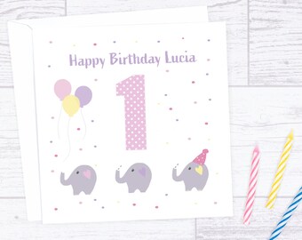 Personalised Elephant birthday age card - 1st Birthday card - Personalised 1st Birthday card - Childrens age card Elephants