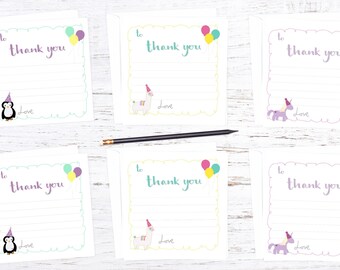 Thank you notecards - birthday thank you cards - party thank you cards for kids - animal thank you card note cards