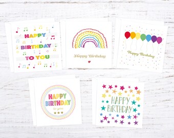 5 rainbow themed birthday cards - five rainbow birthday cards