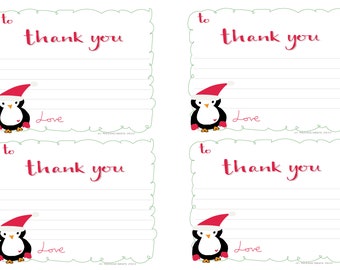 Printable Christmas thank you notes - printable thank you - download thanks cards  - christmas downloadable thanks cards