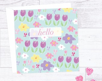Hello card - just to say card - keep in touch card - card to say hello - blank card - floral notecard - hello card - miss you card