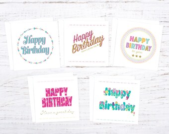 Pack of 5 birthday cards - pastel colour wording birthday cards - birthday card pack for friends