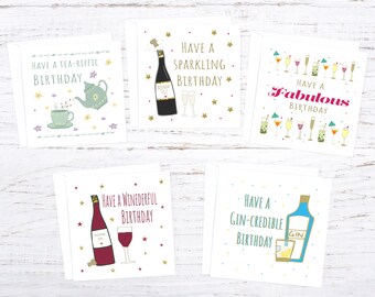 Pack of 5 drinks related birthday cards - drink birthday card multipack