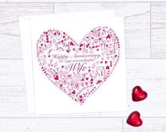Wife Anniversary card - big heart wife anniversary card - anniversary card for wife