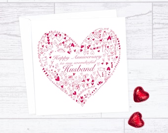 Husband Anniversary card - big heart husband anniversary card - anniversary card for husband