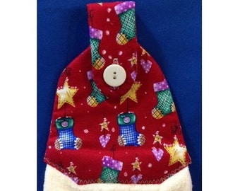 Christmas Hanging Hand Towel (Tea Towel) Buttercream Towel with Patchwork Christmas Themed Fabric Top 22200