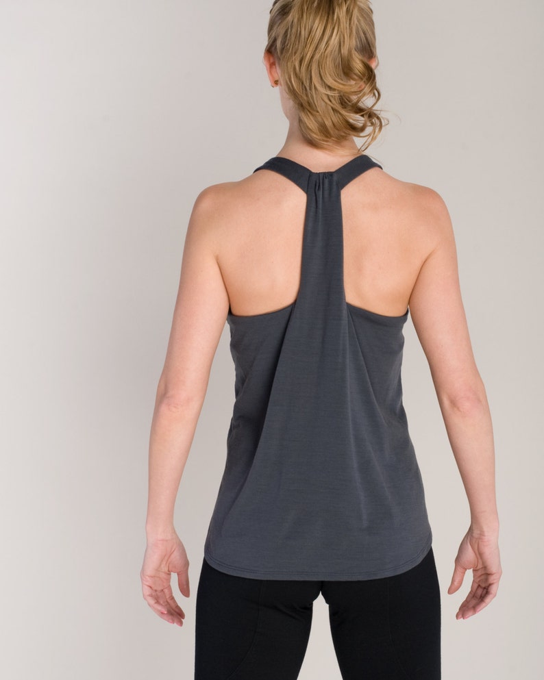 Womens Bra Tank Top Natural Breathable Merino Jersey in Gray by Vielet Performance Merino image 4