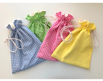 Fabric Lined Pouch, Spring Colors, Fabric Pouch, Drawstring Bag, Cosmetic Bag, Phone Pouch, Gift Pouch, Gingham Fabric Pouch, Jewelry Bag