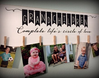 Grandchildren Sign, Circle of Love, Clothespins, Grandma Wood Sign, Rustic Sign, Grandma Gift, Grandkids Display, Grandparent Gift, Mom Gift