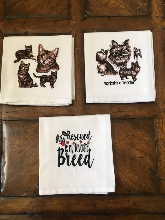 Pet Lovers Tea Towel Short Haired Cat Yorkshire Terrier Etsy