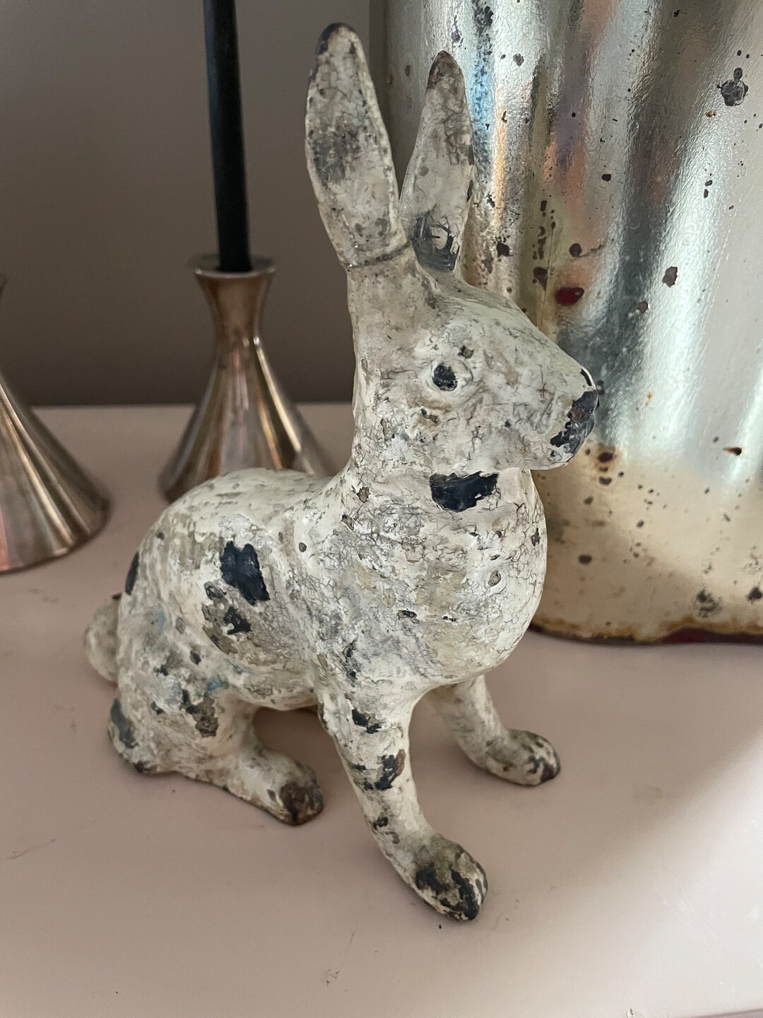 Vintage White Rabbit Door Stop Etsy