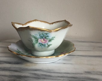 vintage hand painted rose flower shaped bowl cup and saucer teacup