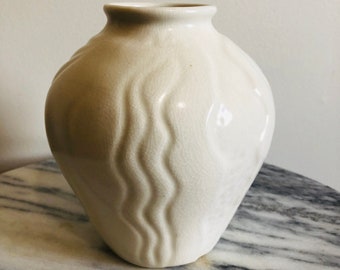 vintage white crazed glaze urn style vase