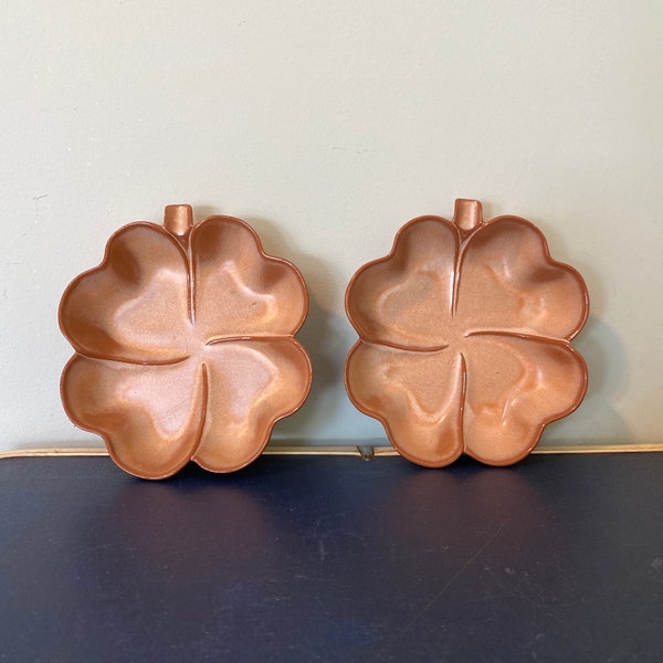 Vintage brown Frankoma lucky clover trinket dishs or ashtray