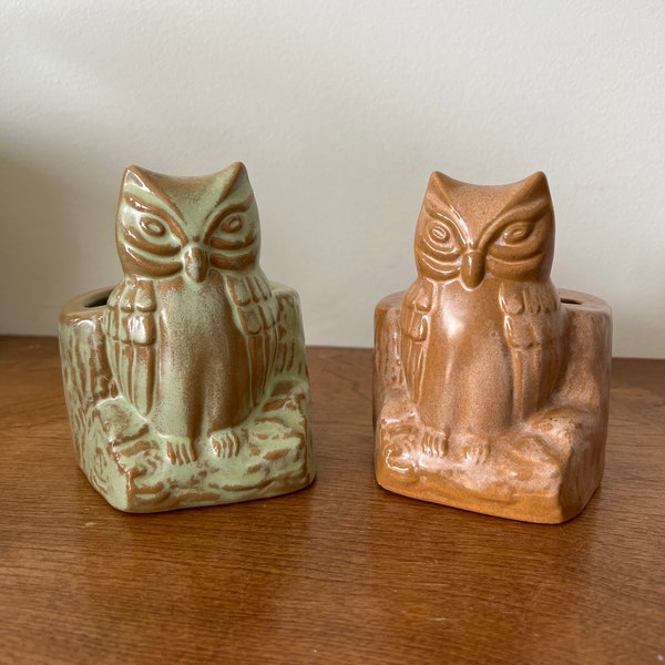 CHOICE of vintage Frankoma owls brown green planter flower frog