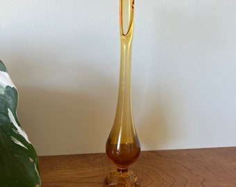 Vintage midcentury amber swing vase 13 1/2 inches