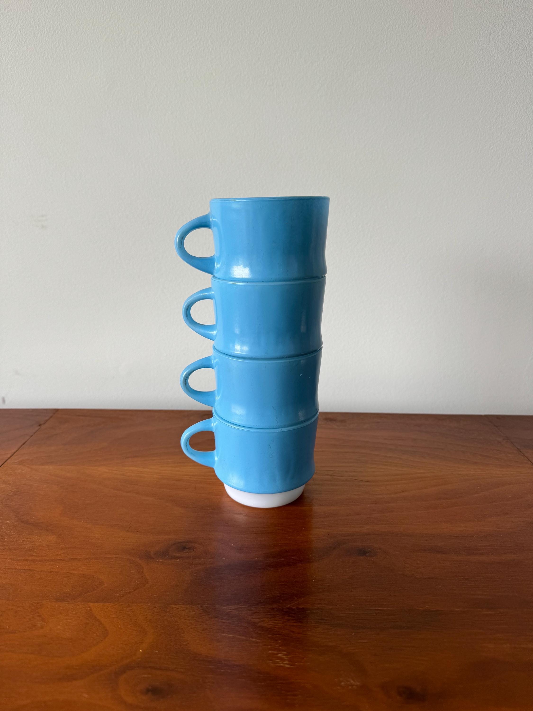 Set of 4 fire-king anchor hocking milk glass blue cups mugs - Etsy