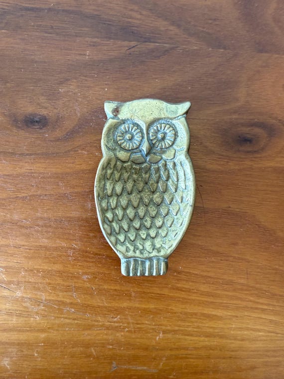 vintage solid brass owl ring dish - image 1