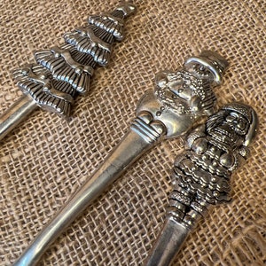 Set of 3 vintage silver plated Christmas serving utensils pie server fork spoon image 1