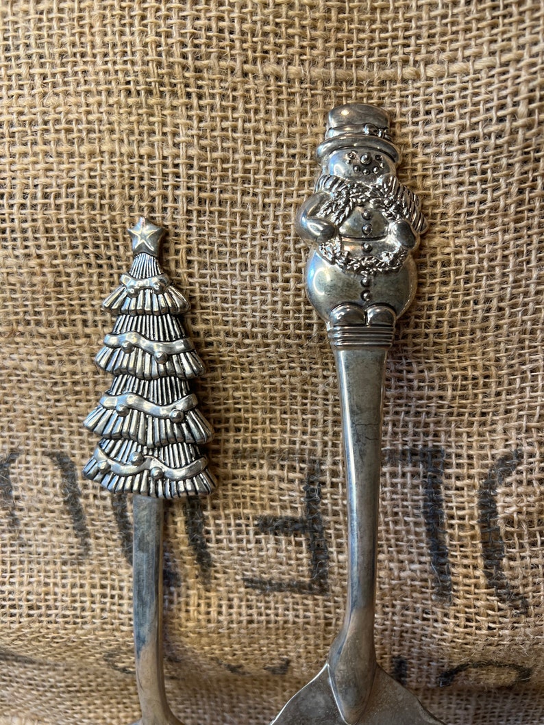 Set of 3 vintage silver plated Christmas serving utensils pie server fork spoon image 4