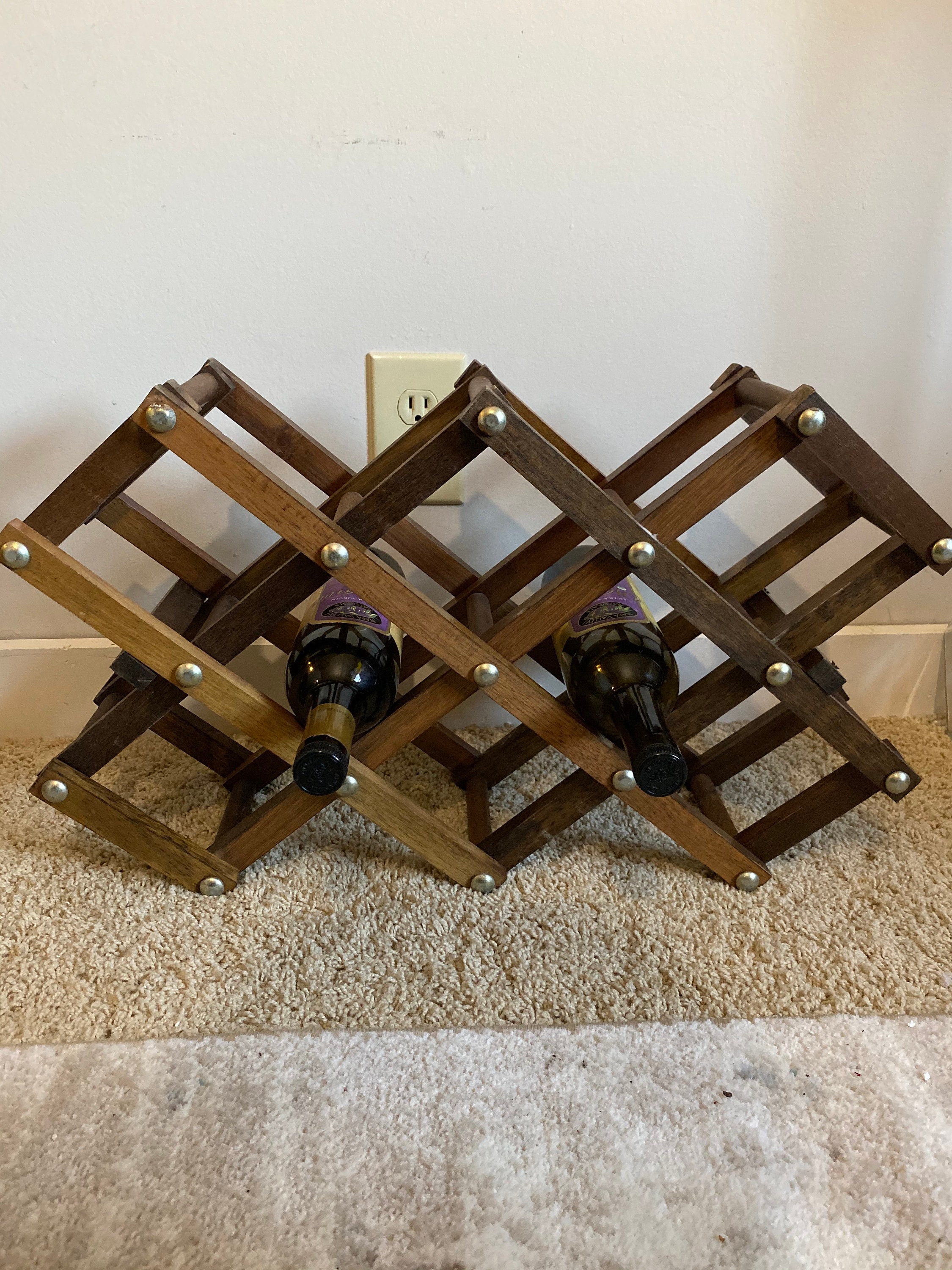 VIntage wood expandable wine rack made by Gail Craft Etsy