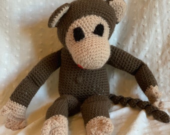 Vintage plush handmade crochet brown monkey