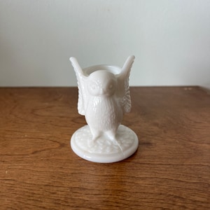 Vintage milk glass owl toothpick holder Westmoreland glass