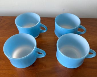 Set of 4 fire-king anchor hocking milk glass blue cups mugs - Etsy