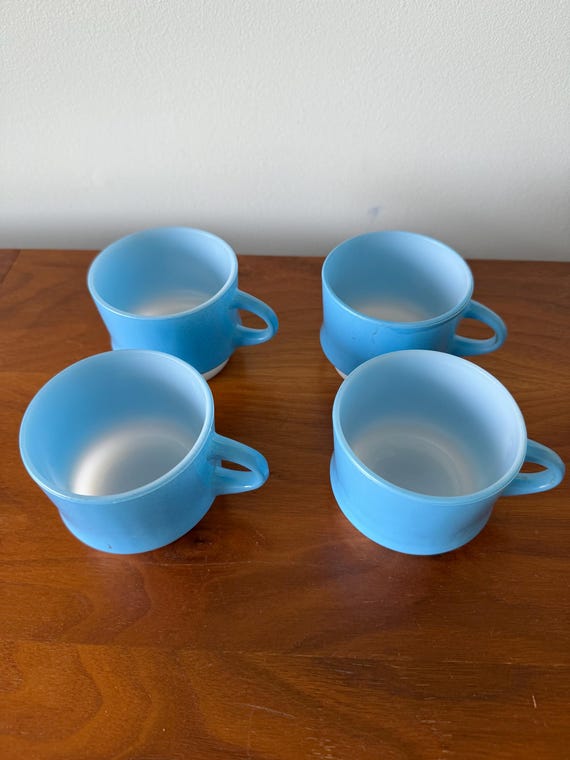 Set of 4 fire-king anchor hocking milk glass blue cups mugs - Etsy