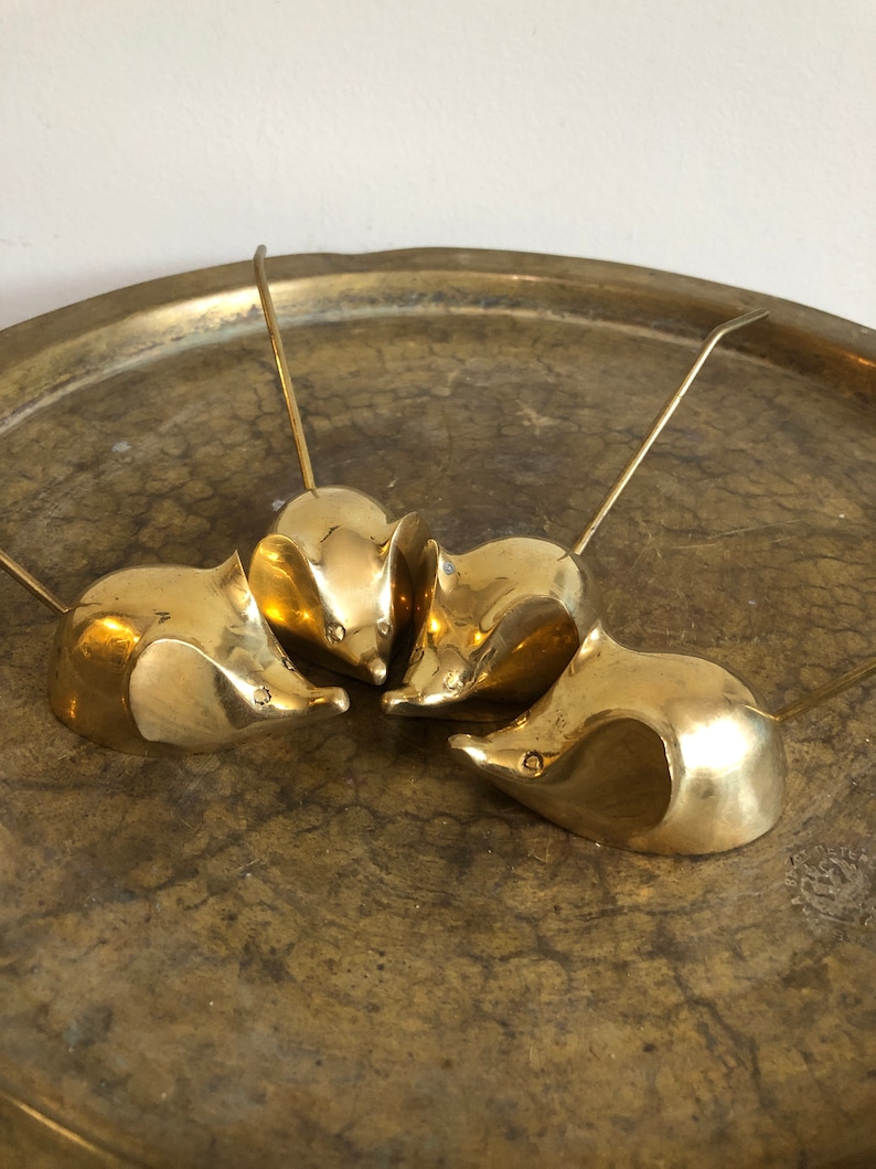 vintage brass mouse ring or receipt holders