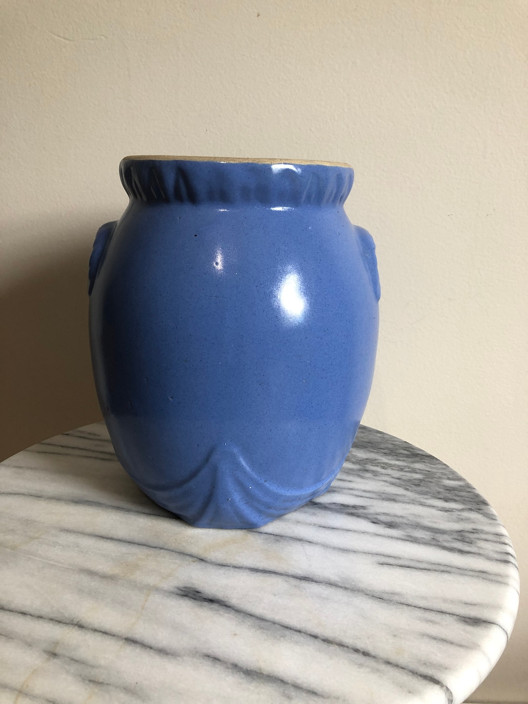 Vintage Blue Stoneware Crock Vase or Kitchen Utensil Holder Etsy