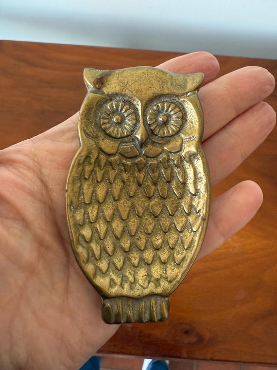 vintage solid brass owl ring dish - image 3
