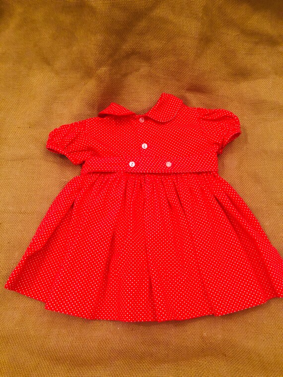 vintage baby girls red short sleeved polka dot dr… - image 5