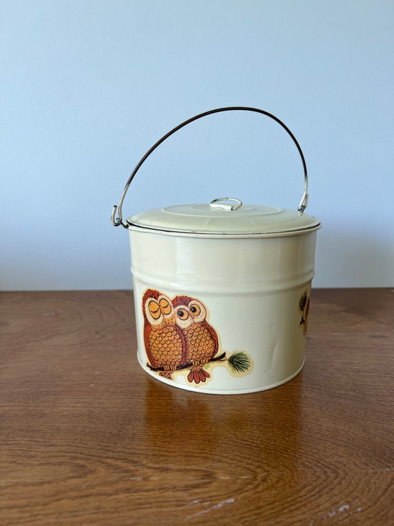 Vintage midcentury metal owl lunch pail - image 1