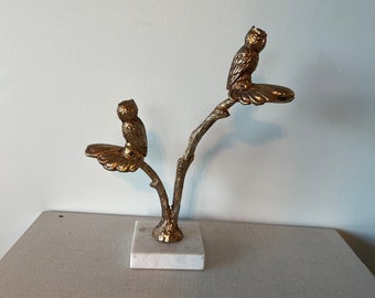 vintage gold tone metal and Italian marble owl paper picture holder