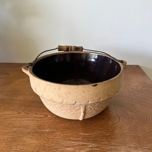 Vintage antique rare crock bowl with handle out crock basket