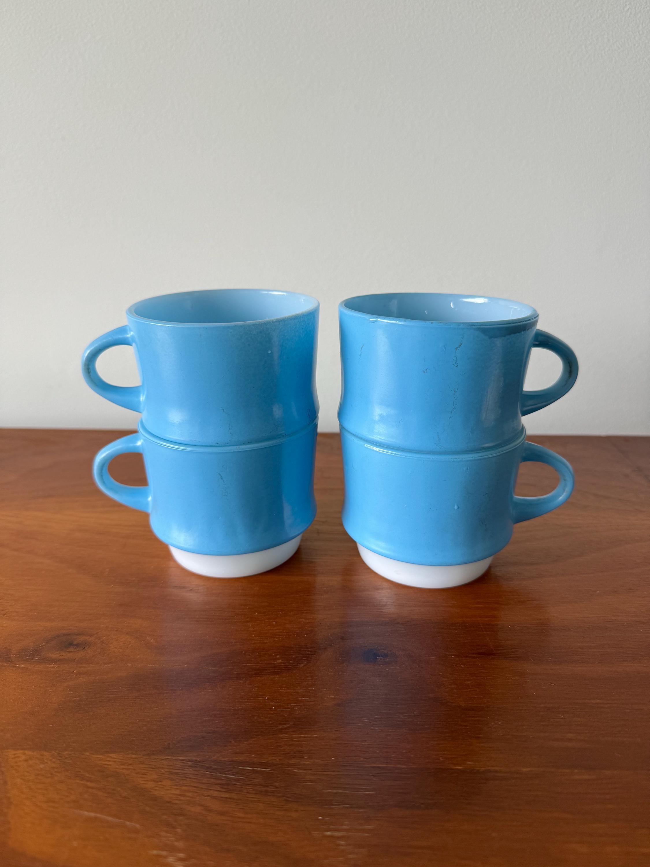 Fire-King マグカップ 4個セットANCHOR HOOKING Set of 4 fire-king anchor hocking milk glass blue cups mugs - Etsy