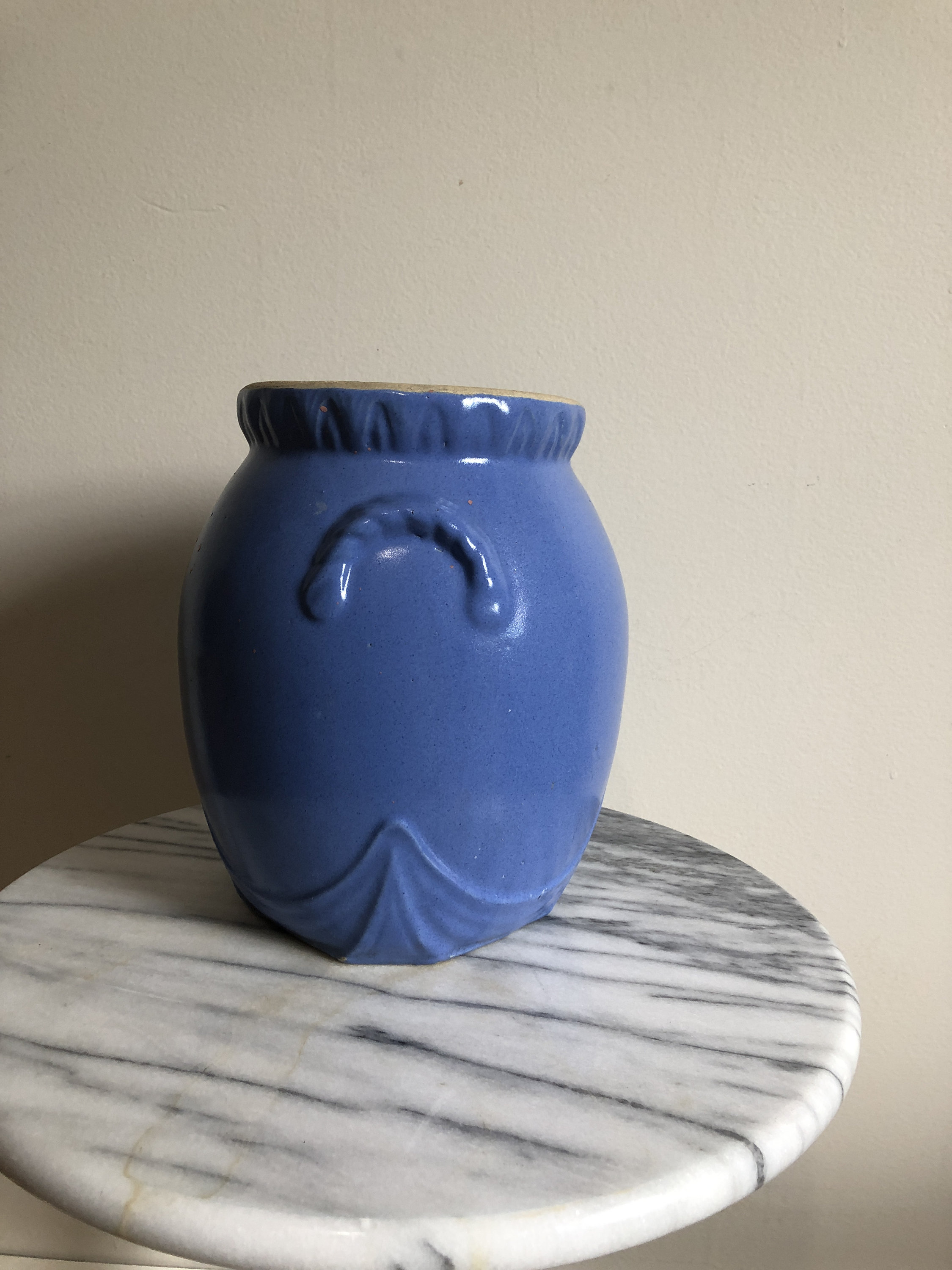 Vintage blue stoneware crock vase or kitchen utensil holder Etsy