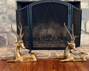 Pair of XL large brass deer resting stags Christmas decor