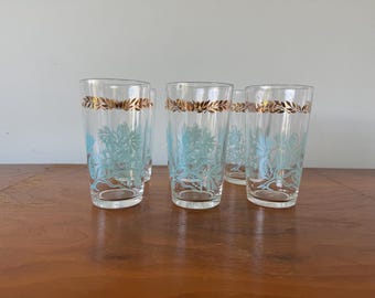 set of 6 MCM light blue and gold tumbler glasses