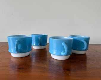Set of 4 fire-king anchor hocking milk glass blue cups mugs - Etsy