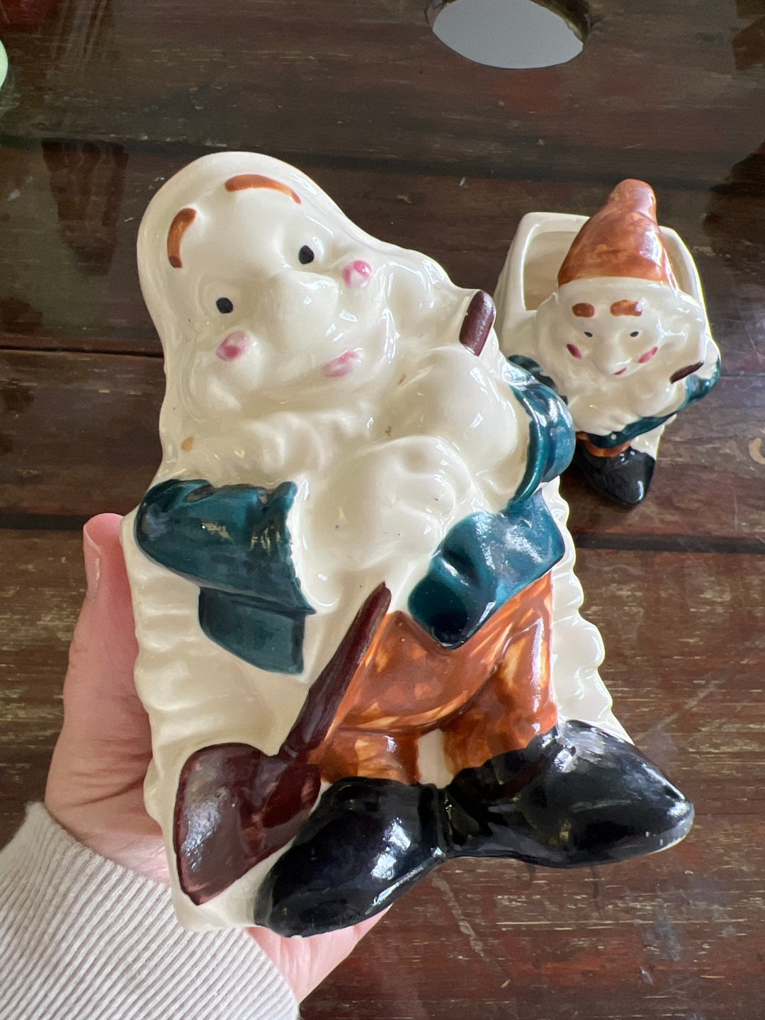 Pair of Vintage Gnome Planters Teal Brown Black White Etsy