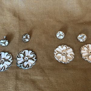 Vintage French Drawer Pulls: White & Silver or Brass, Set of 2