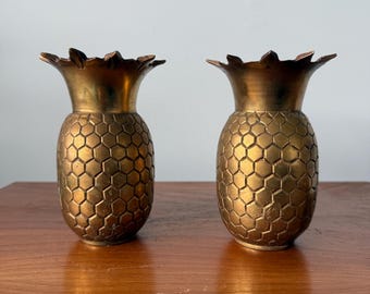pair of brass pineapple vases